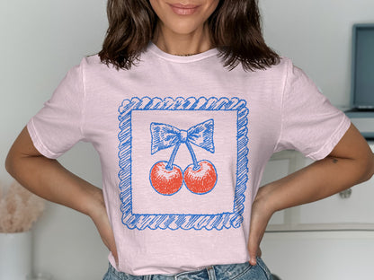 Cherry Print Pink Tee Casual Fashion Top product type