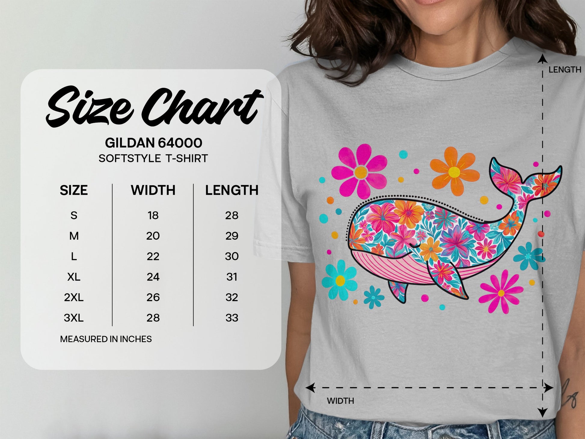 Colorful Floral Whale Graphic Softstyle T-Shirt product