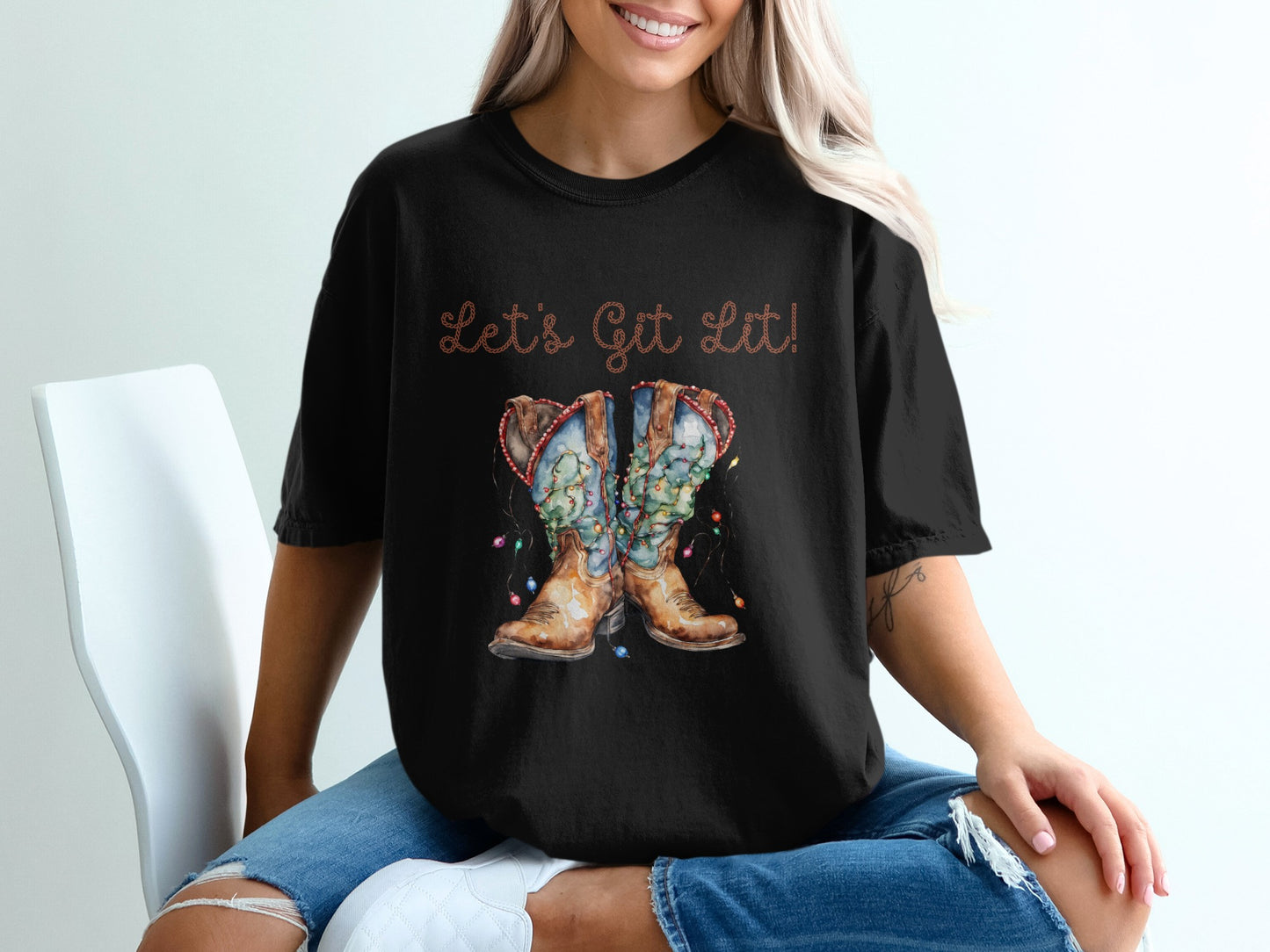 Let's Get Lit Graphic Cowboy Boots T-shirt product type