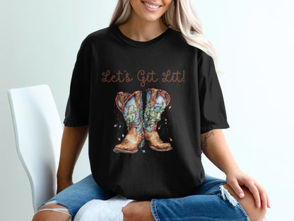 Let's Get Lit Graphic Cowboy Boots T-shirt product type