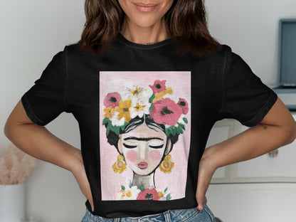 Frida Kahlo Inspired Floral Portrait Printed T-shirt product