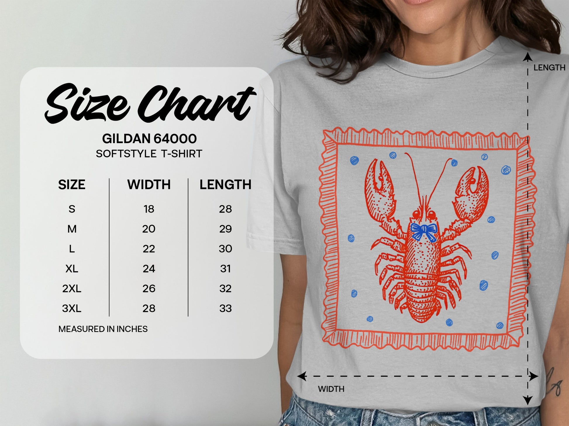 Lobster Blue Bow Design Printed Softstyle T-Shirt product type