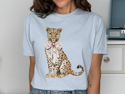 Leopard Illustration with Pink Bow T-Shirt product type