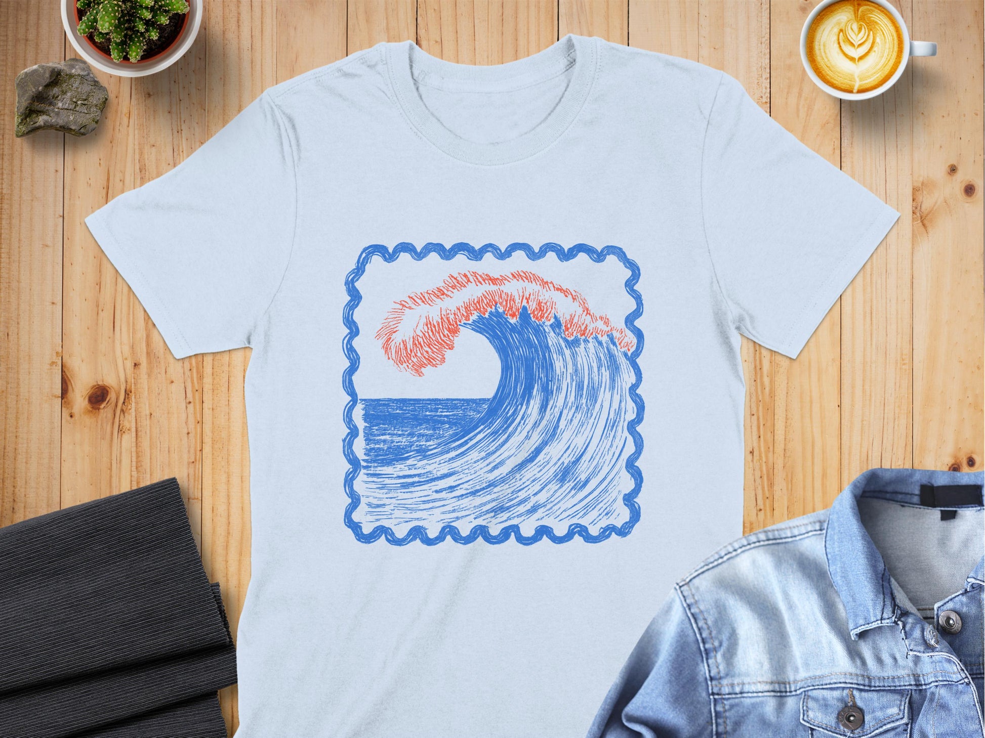 Wave Graphic Design on White T-Shirt product