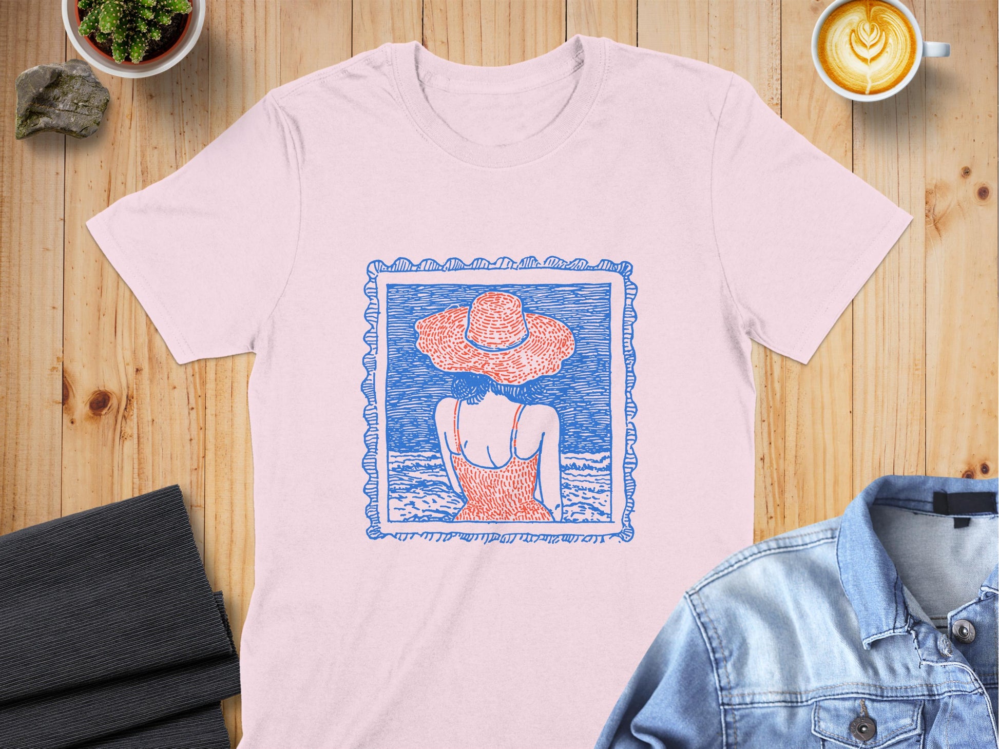 Woman in Sun Hat Summer Beach Scene T-Shirt product type