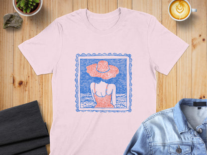 Woman in Sun Hat Summer Beach Scene T-Shirt product type