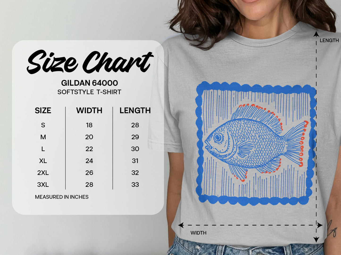 Blue Fish Print Graphic Tee Shirt Stylish Casual product