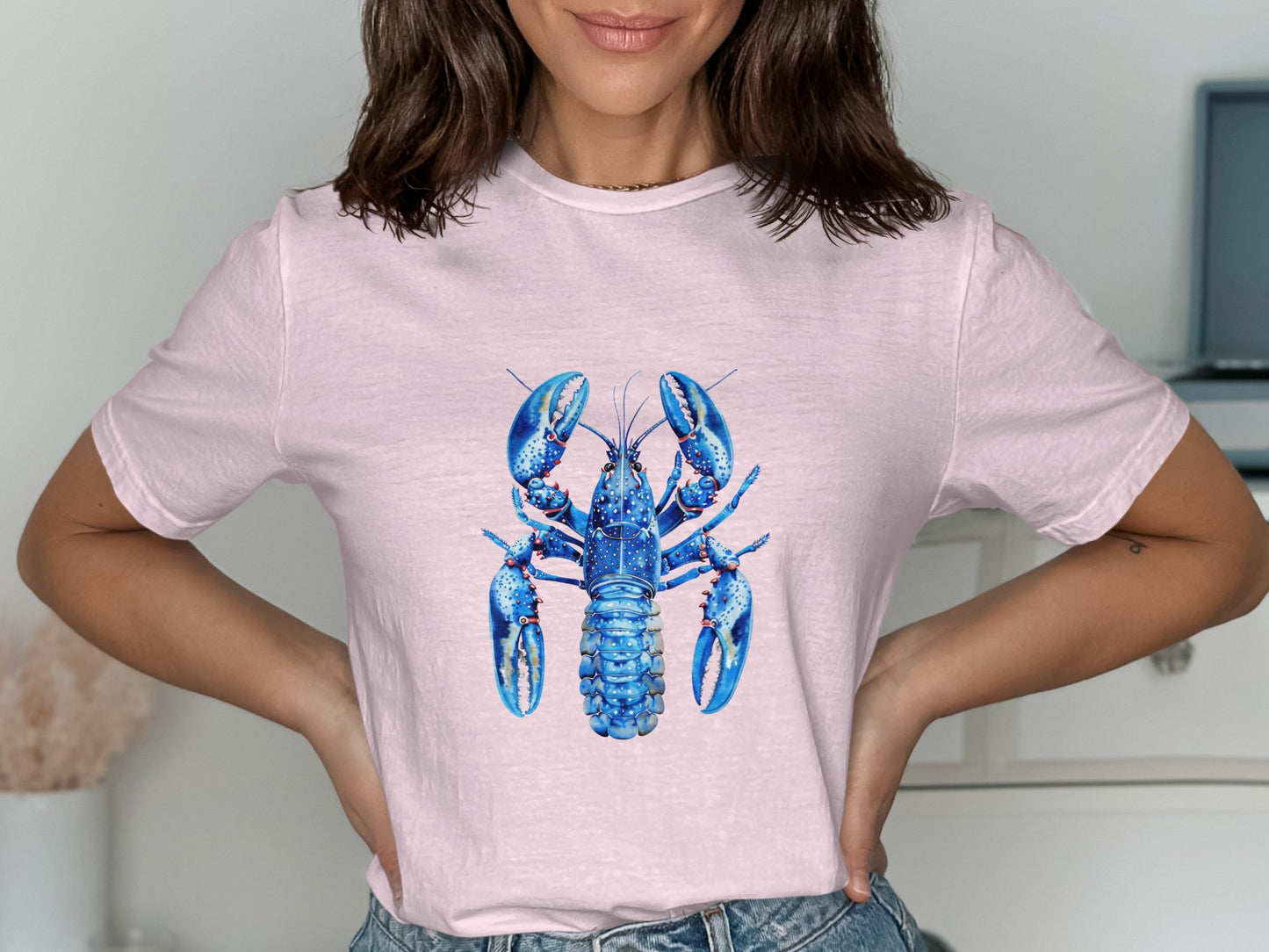 Blue Lobster Print Short Sleeve Casual T Shirt product