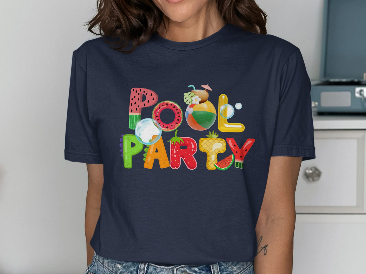 Fun Colorful Graphic Pool Party T-Shirt Product