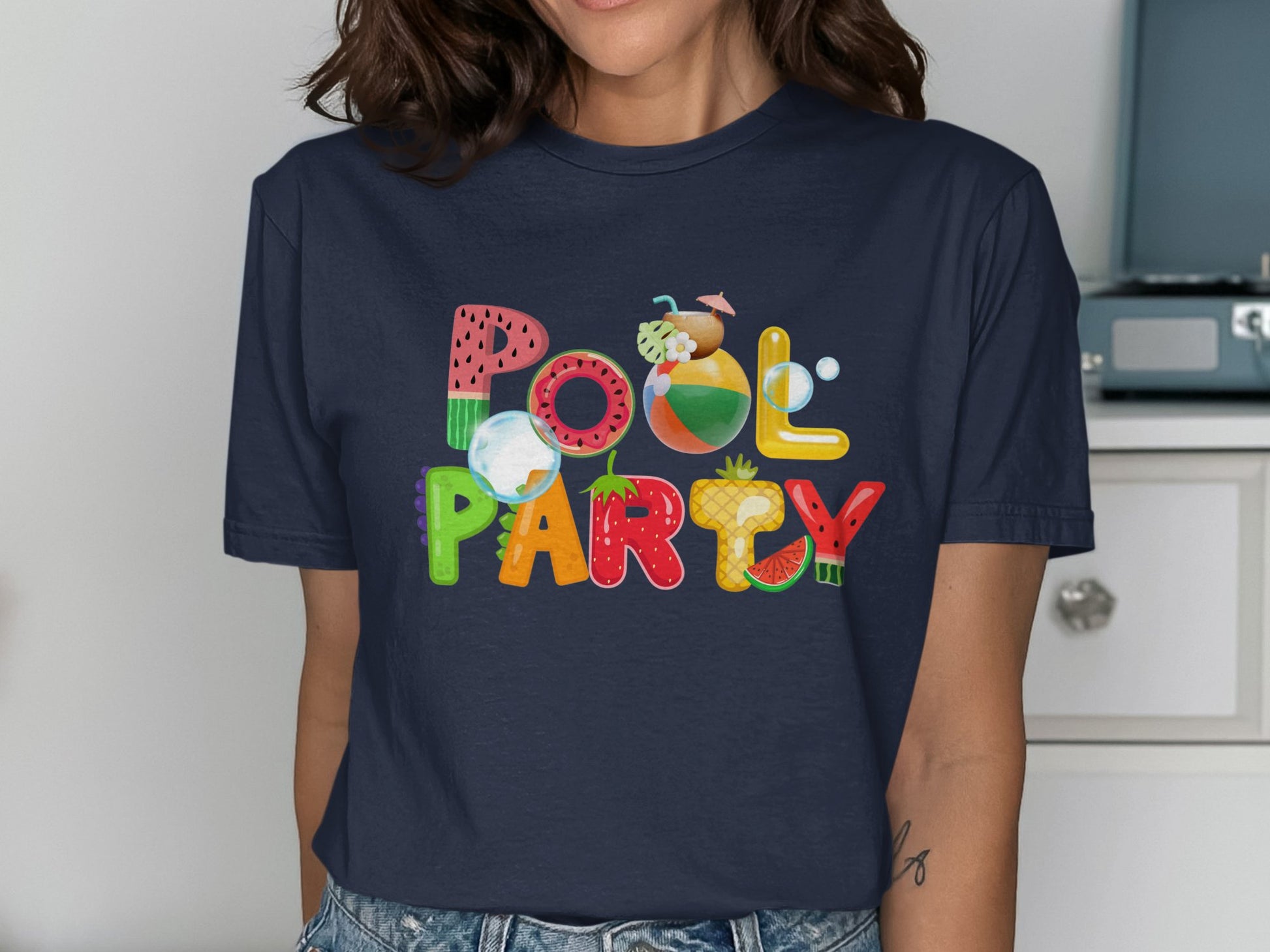 Fun Colorful Graphic Pool Party T-Shirt Product