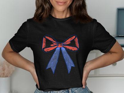 Black T-shirt with Artistic Red and Blue Bow product