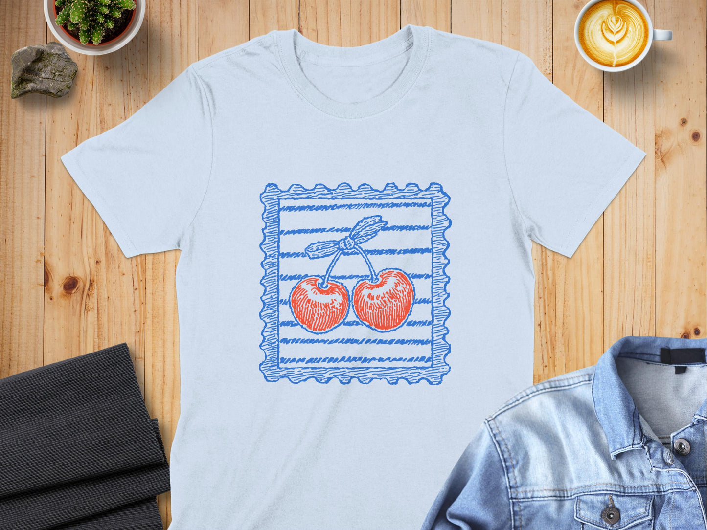 Quirky Cherry Stamp Graphic Tee Unique Unisex Apparel product
