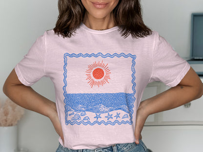 Colorful Sun and Sea with Starfish T-shirt product
