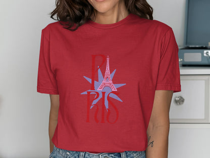Red t-shirt with "PARIS" text and Eiffel Tower graphic.