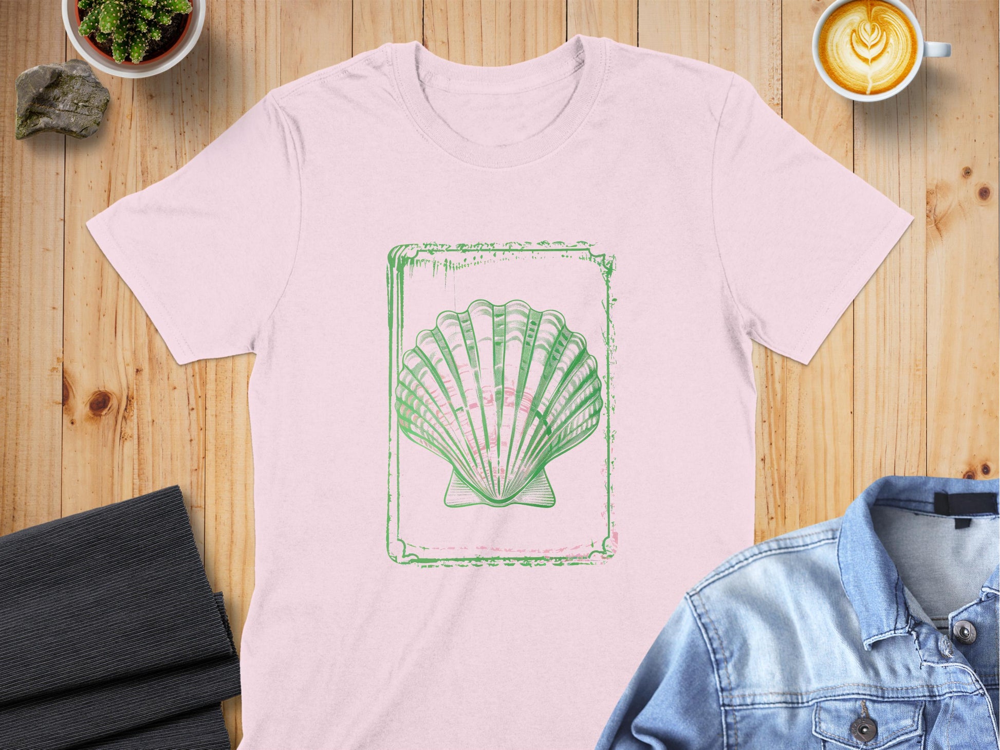Sea Shell Design Graphic Print on Pink Tee Shirt product