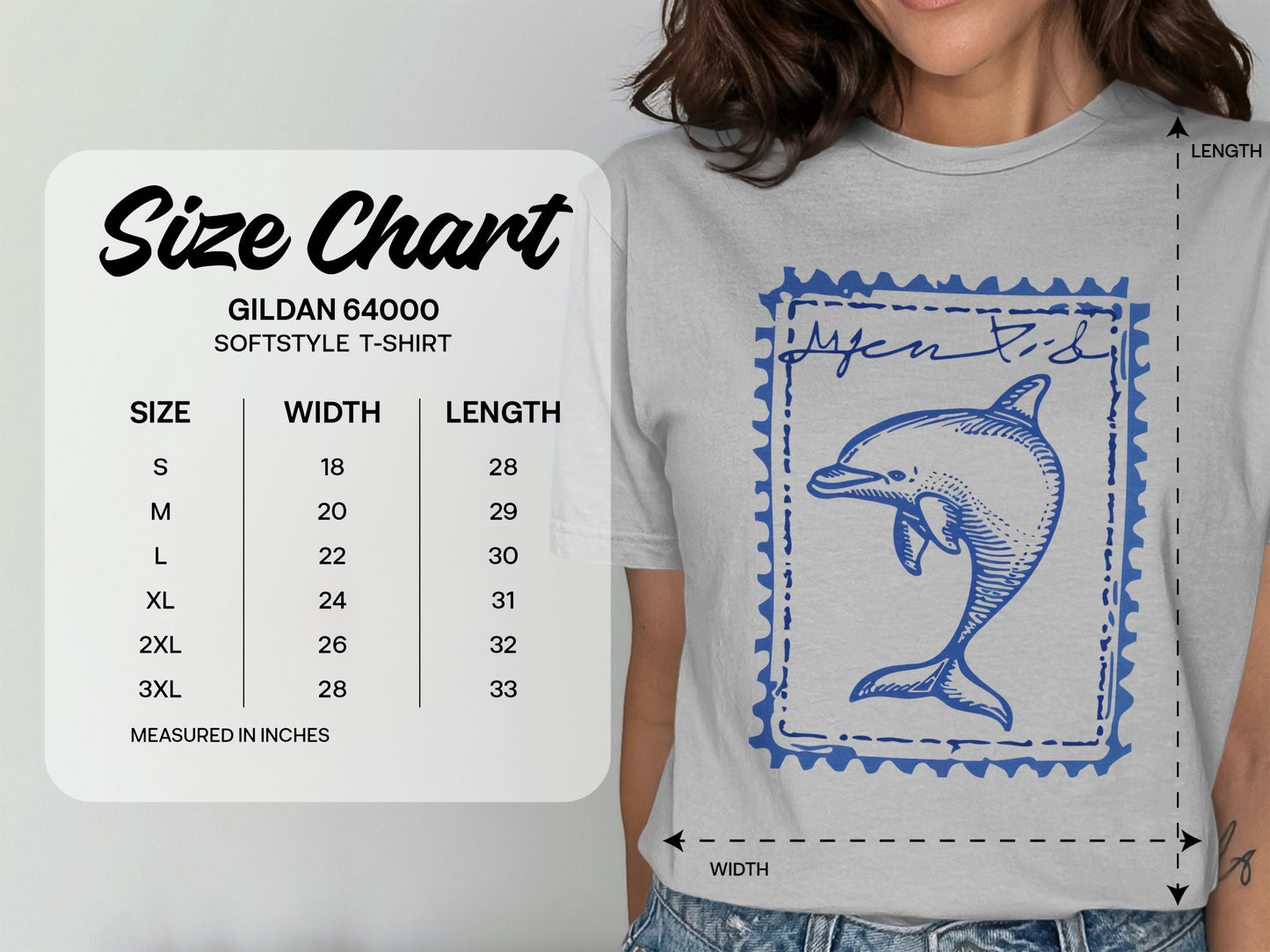 Dolphin Stamp Graphic Gray Gildan 64000 T-shirt product type