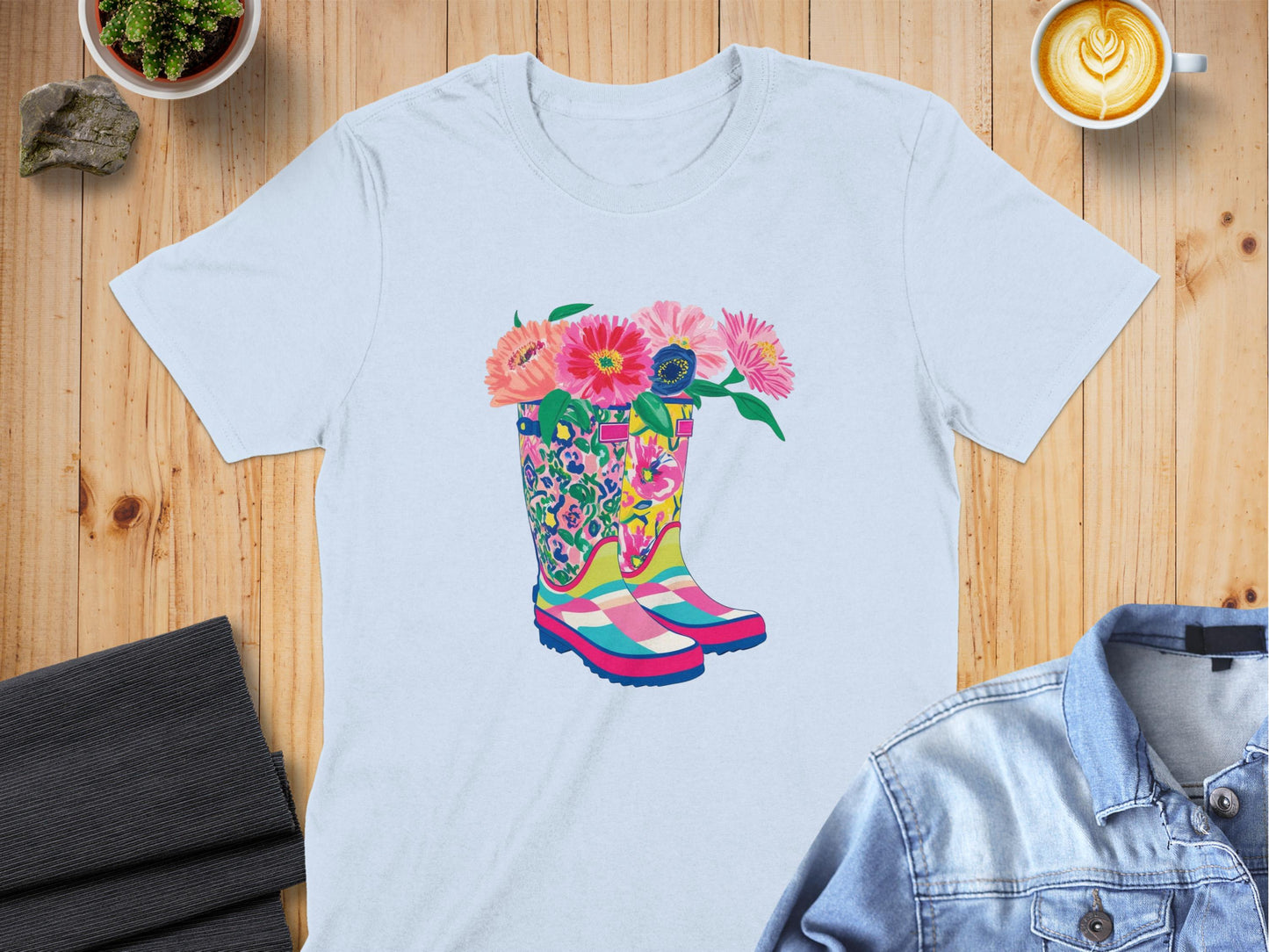 Colorful Floral Boots Graphic Tees Artistic Shirt product type