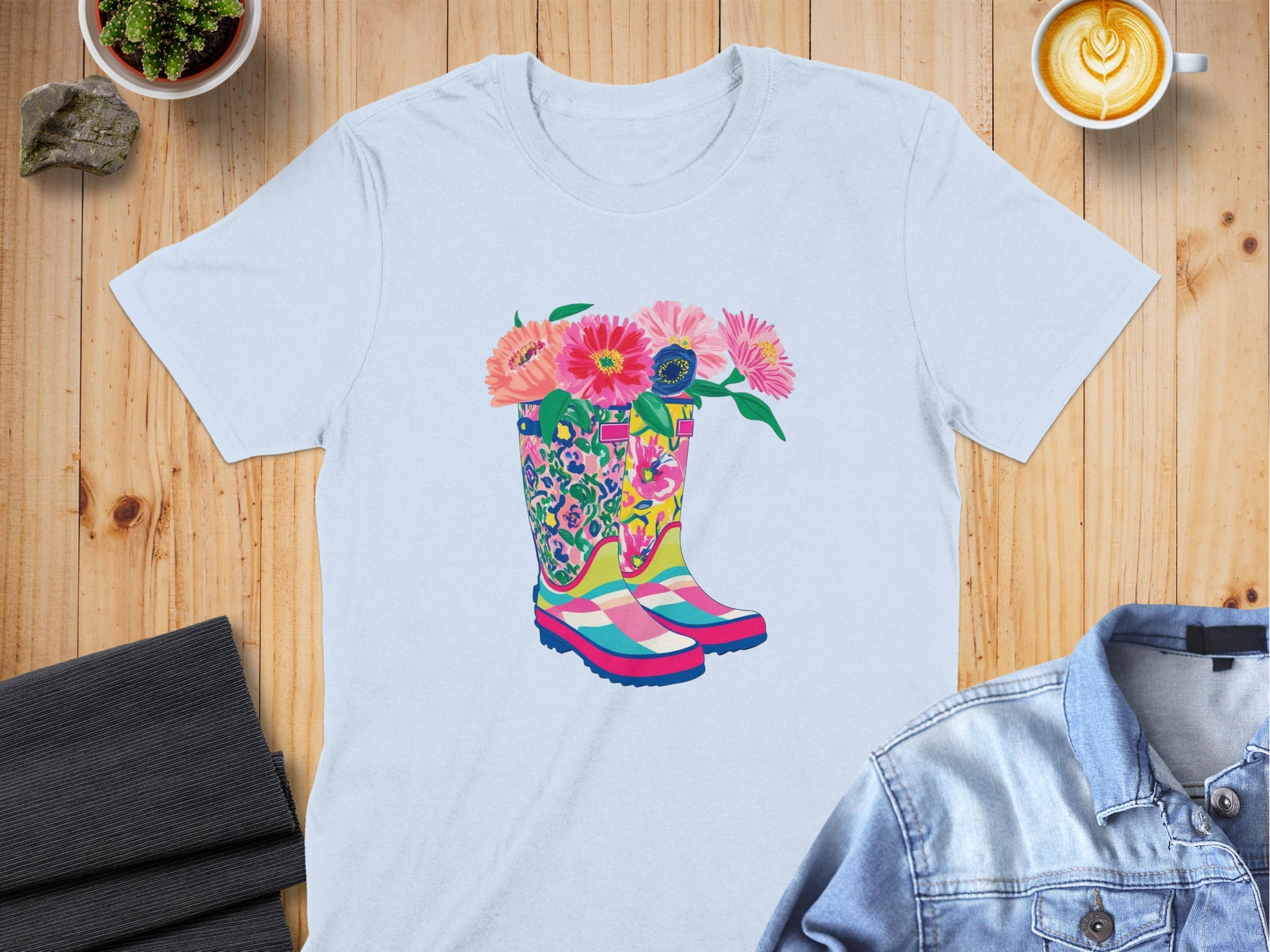 Colorful Floral Boots Graphic Tees Artistic Shirt product type