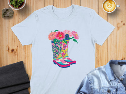 Colorful Floral Boots Graphic Tees Artistic Shirt product type