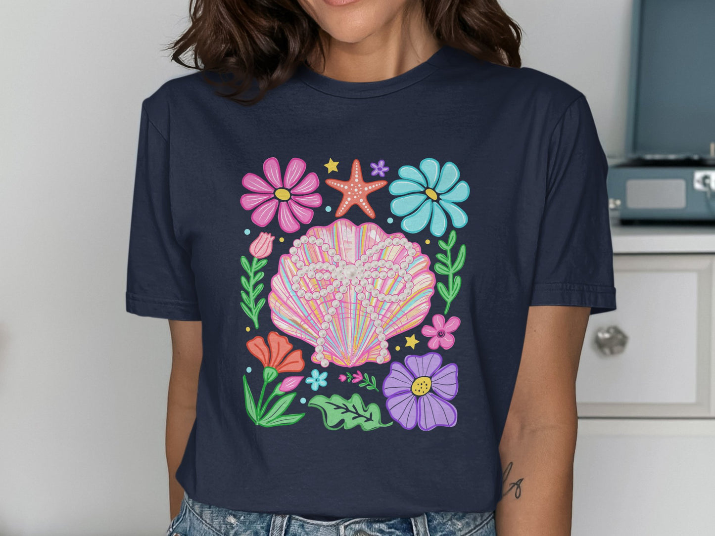 Colorful Floral Seashell Graphic T-Shirt product type