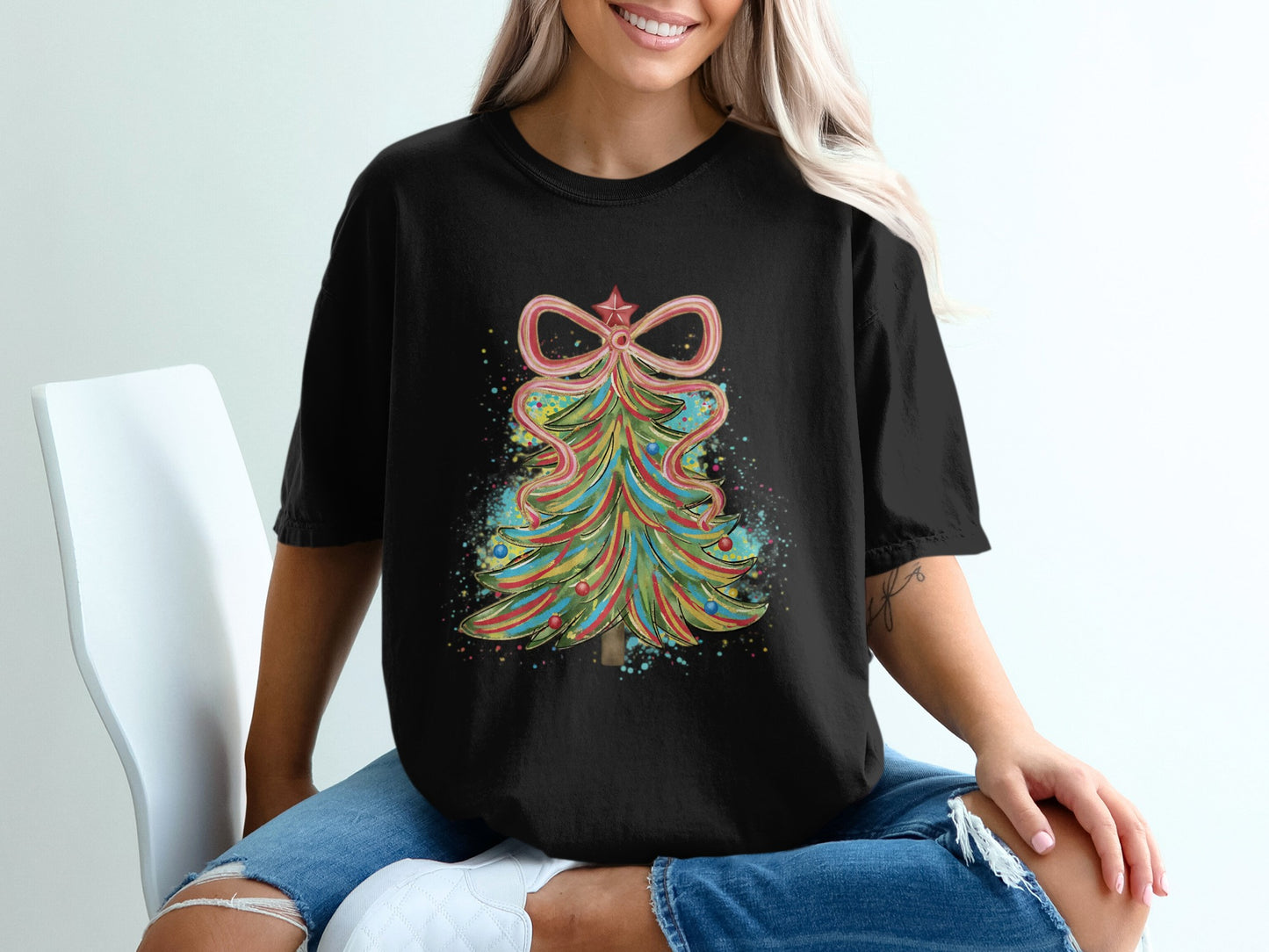 Festive Christmas Tree Design Graphic Tee Shirt product type