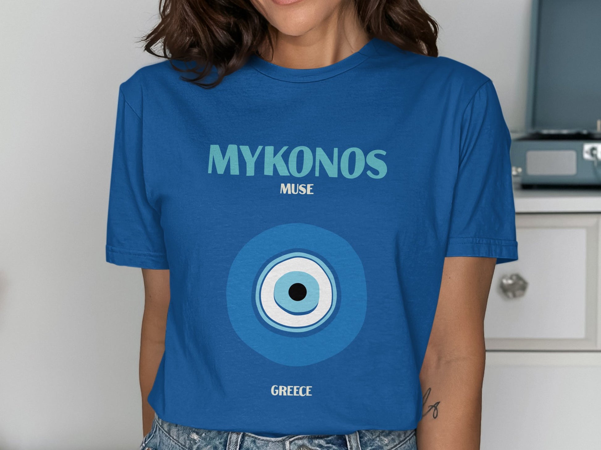 Mykonos Muse Greece Blue Graphic T-Shirt product type