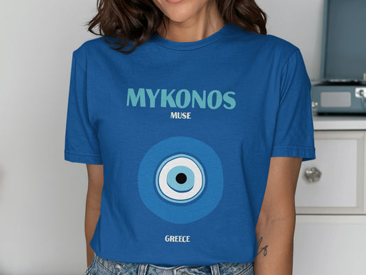 Mykonos Muse Greece Blue Graphic T-Shirt product type